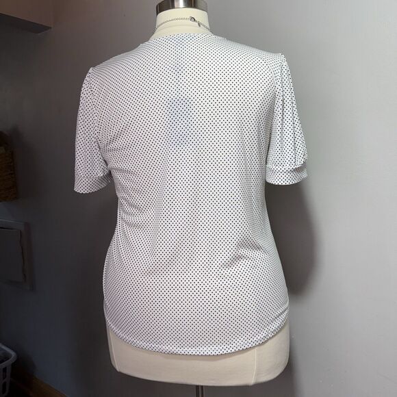 Adrianna Papell Top Women’s Size XL White & Black Polka Dot V-Neck Short Sleeve - Picture 3 of 10